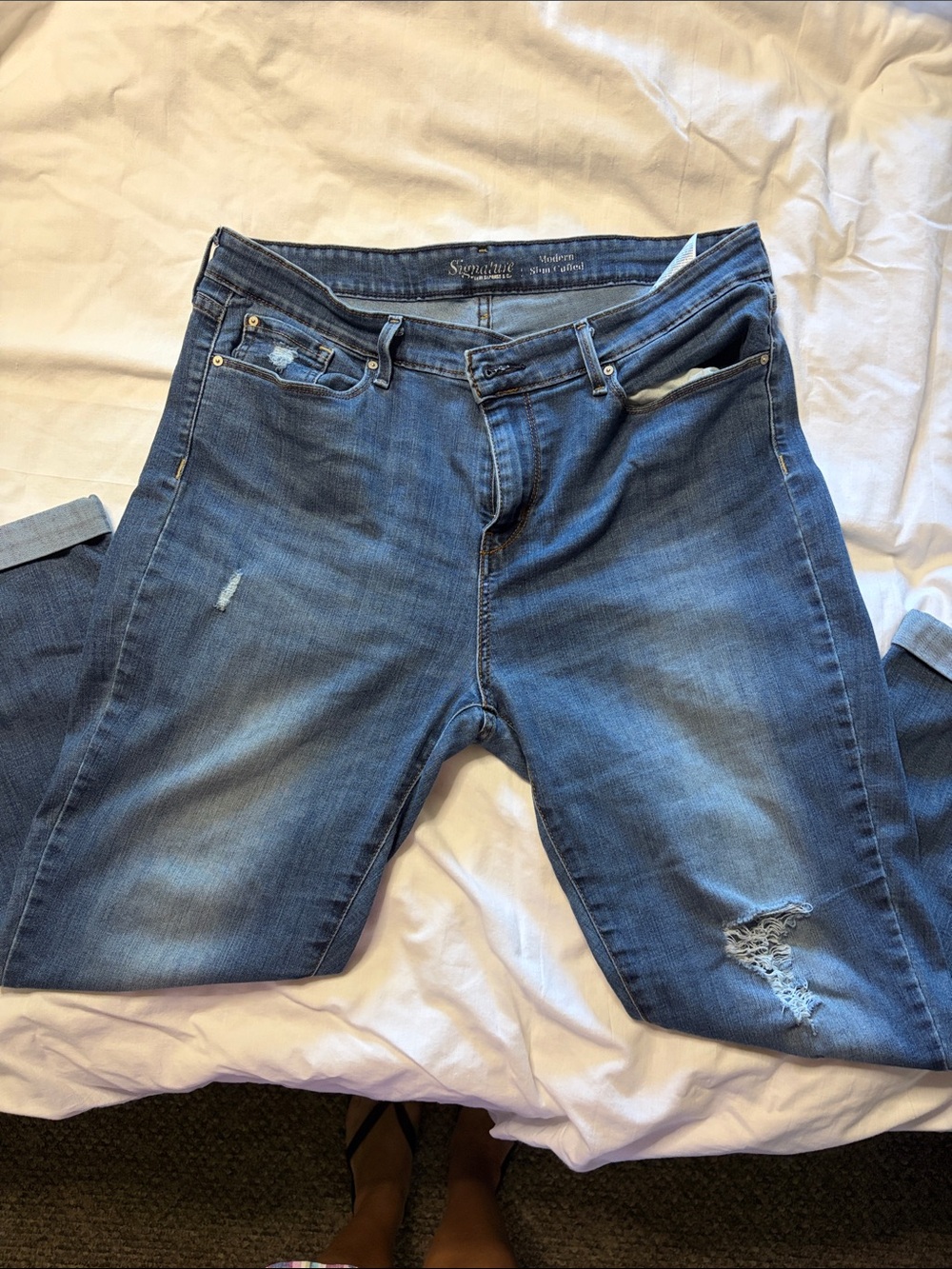 Levi's Women's Mid Blue Distressed Boyfriend Jeans